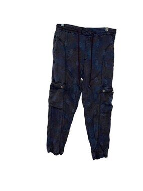 Anthropologie S Blue Cargo Jogger Pants Sz Small Floral Print Drawstring Waist W